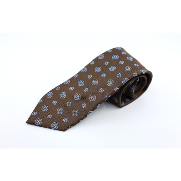 A3 New NWoT CANALI Floral Geometric Jacquard Brown Blue 100% Silk Tie $195